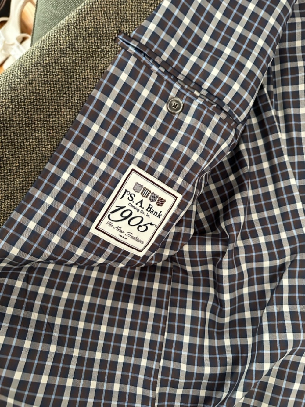 Jos. A. Bank Brown Herringbone Tweed Sport Coat with Tan Elbow Patches - Picture 3 of 11